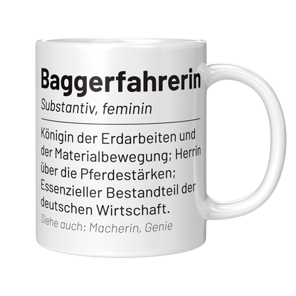 Baggerfahrer Tasse - Wörterbucheintrag "Baggerfahrerin" (Bagger, Geschenk)