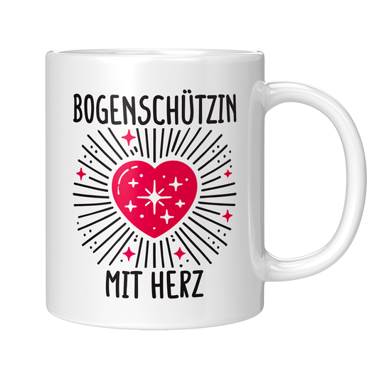 Bogenschießen Tasse – Bogenschützin mit Herz (Bogenschütze, Bogensport, Geschenk)