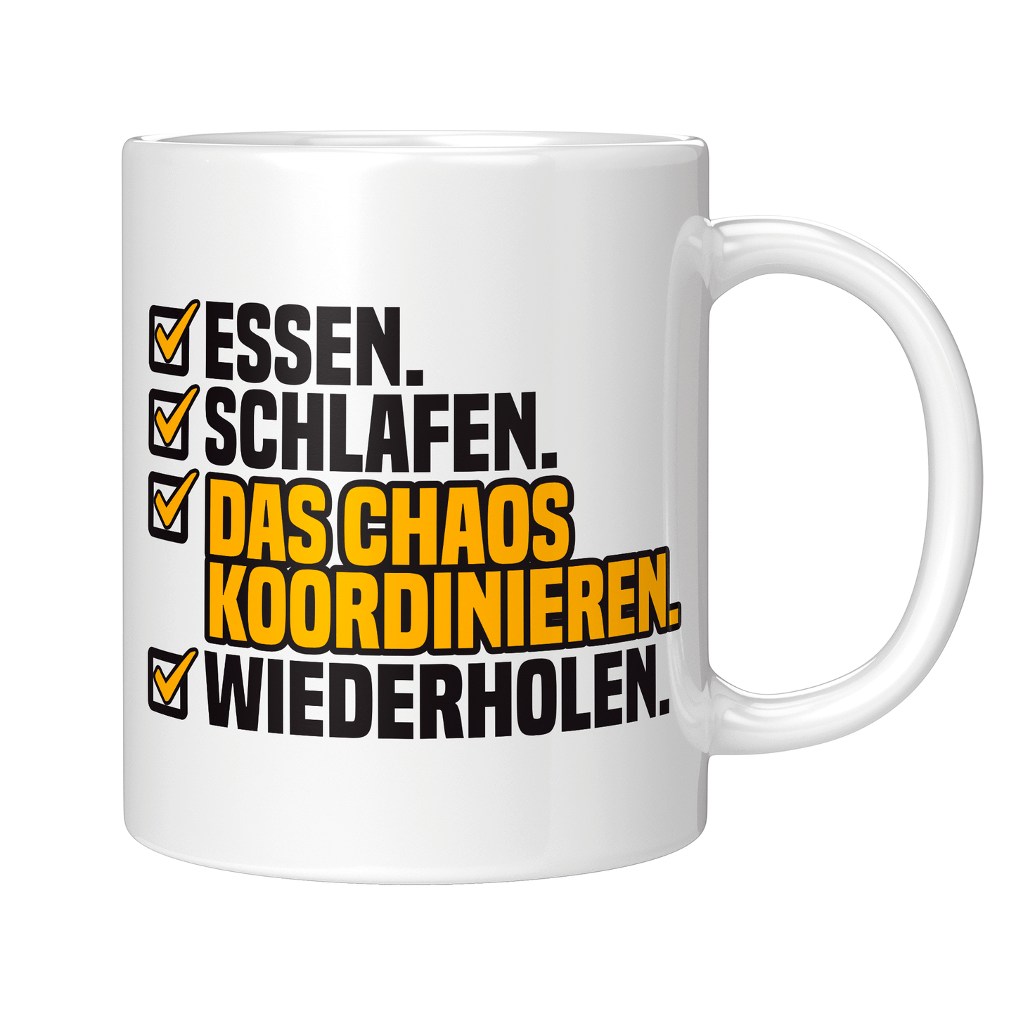 Disponent Tasse - Essen. Schlafen. Das Chaos koordinieren. Wiederholen. (Disponentin, Geschenk)