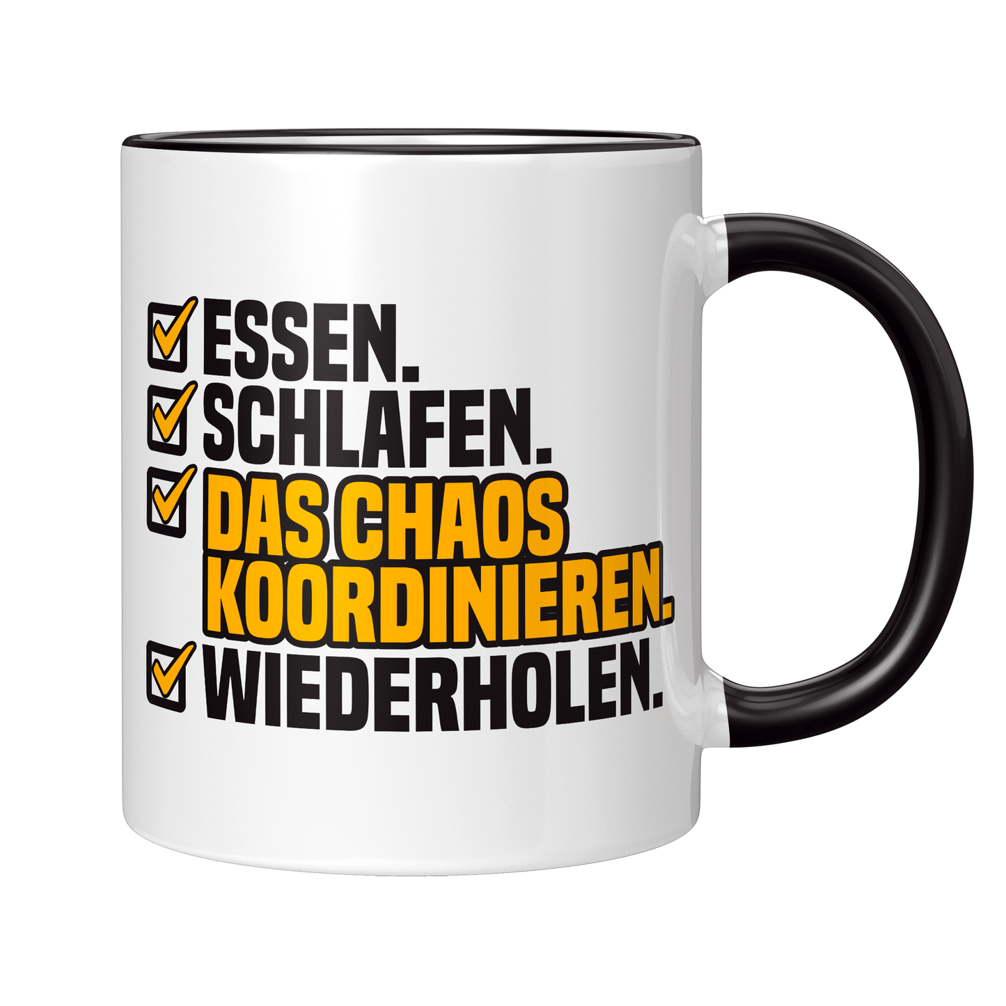 Disponent Tasse - Essen. Schlafen. Das Chaos koordinieren. Wiederholen. (Disponentin, Geschenk)