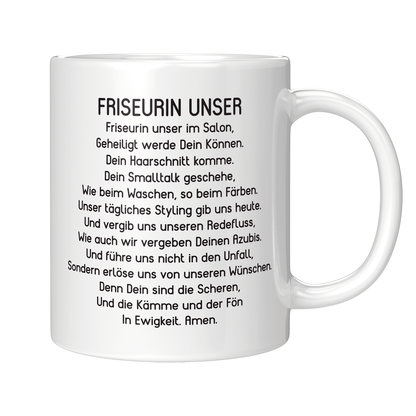 Friseur Tasse - "Friseurin Unser" Gebet (Friseurmeisterin, Geschenk)